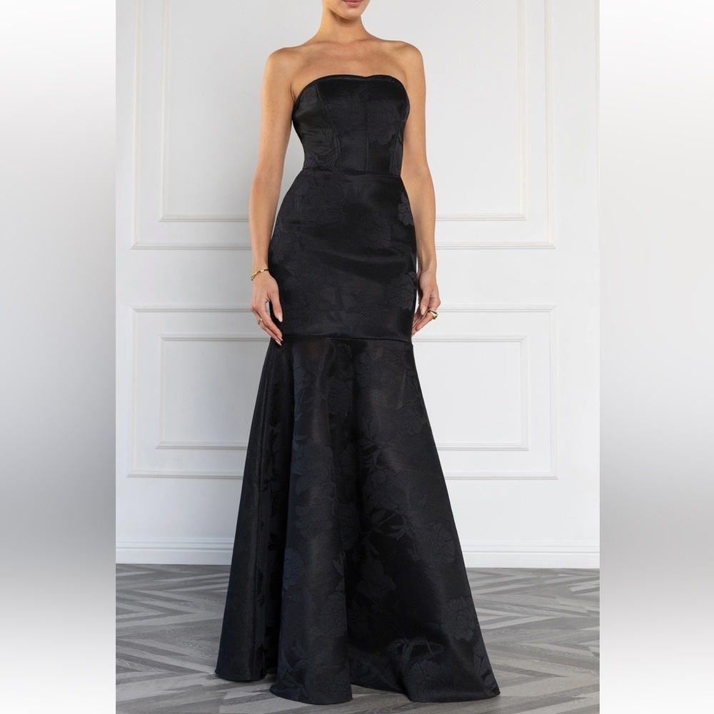 Black Halo Kristy Strapless Gown Black Mermaid Maxi Dress Floral Size 6